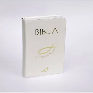 Biblia "z rybką", z suwakiem skóra naturalna ecru