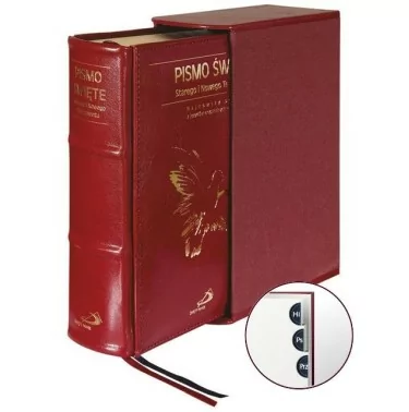 Pismo Św. ST i NT (duży format, twarda oprawa - skóra bordowa, etui, paginatory)