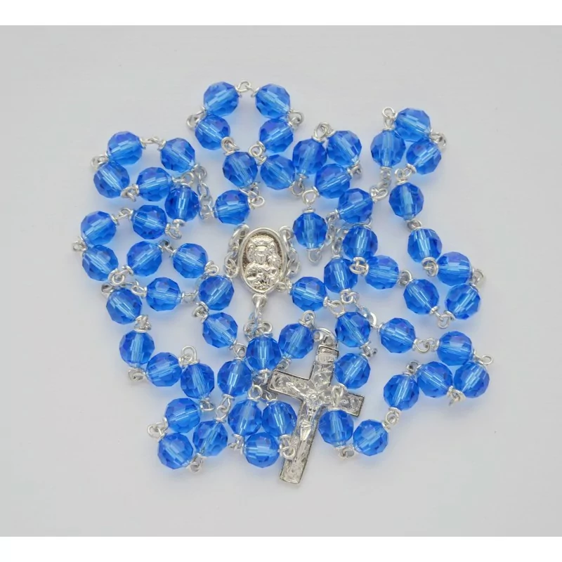 Różaniec kryształ ze srebrem - niebieski