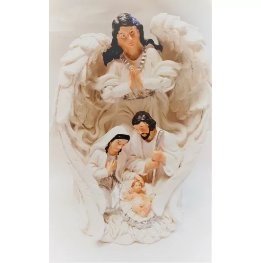 Figurka Anioł i św. Rodzina - 18 cm - Boże Narodzenie