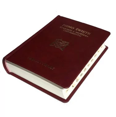 Biblia Pielgrzyma - skóra ekologiczna bordo, paginatory
